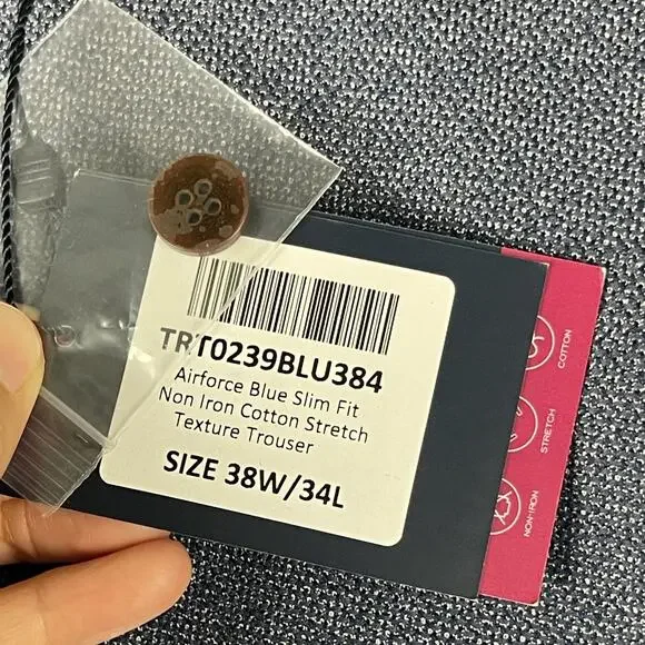 Charles Tyrwhitt Pants Mens 38x34 Blue Stretch Textured Trouser Slim Fit NEW - Picture 6 of 16